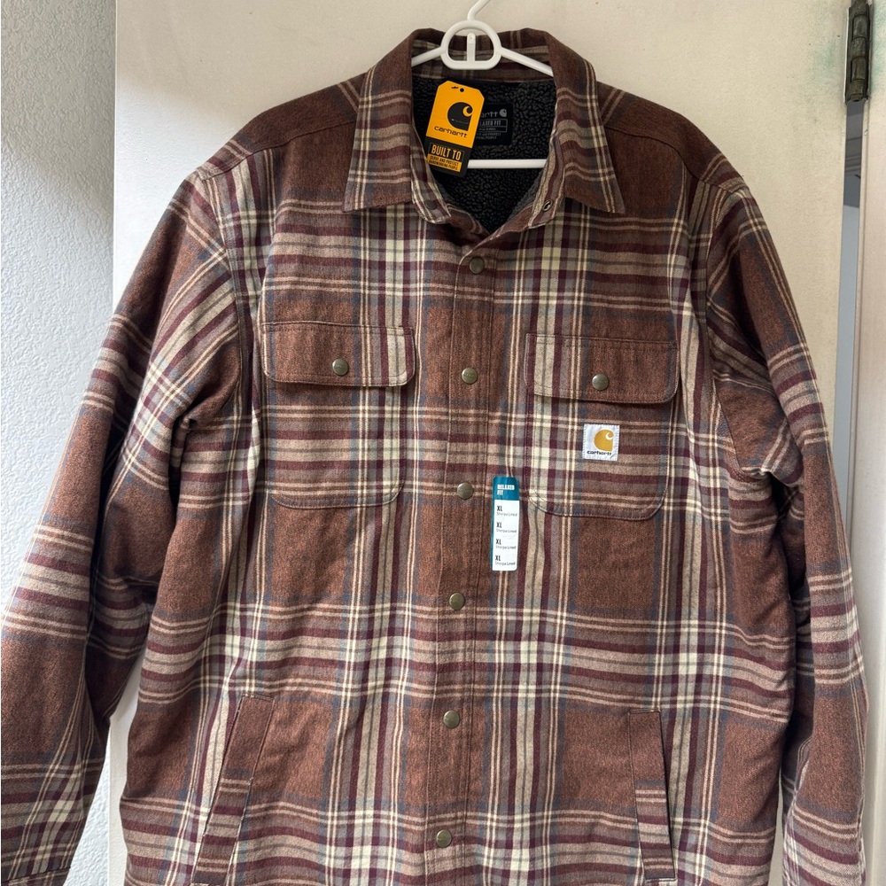 Carhartt Men's Plaid Shirt Jacket in Brown and Cream